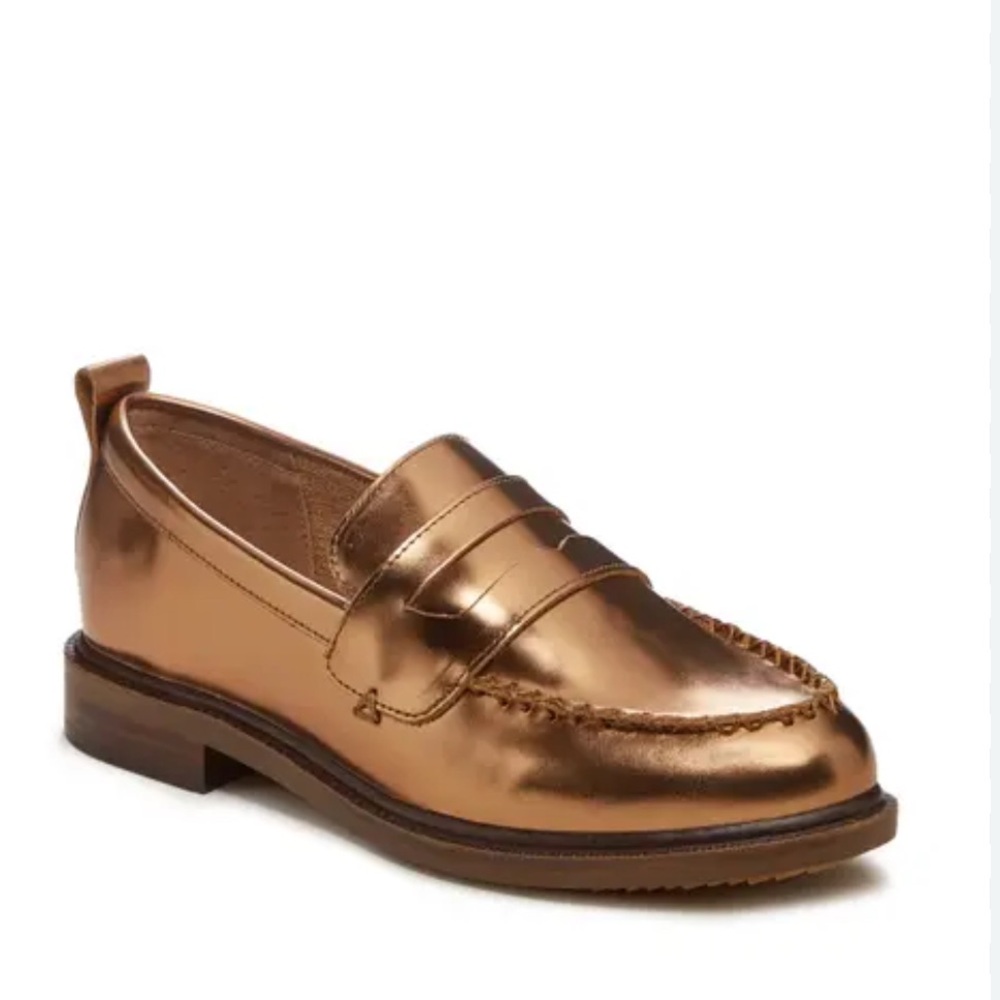 New nwot Kelsi Dagger Lens metallic bronze penny loafers - Picture 1 of 12